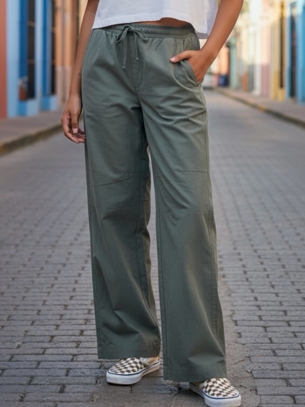 Treasure & Bond Girls Sage Green Wide Leg Pull On Pants Size L